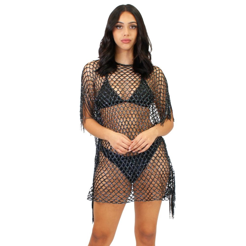 Lazy Daisy Charlot diamond weaved lurex cover-up